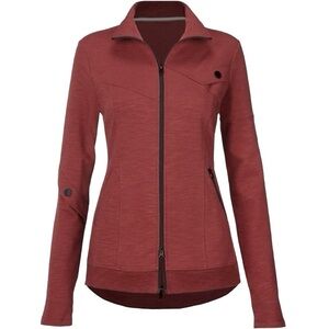 CABI French Knit Training Track Jacket Wine Red Two Way Zipper Thumbholes XS